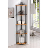 5-Tier Corner Display Shelf Bookcase in Light Cherry & Black