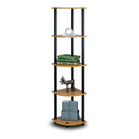 5-Tier Corner Display Shelf Bookcase in Light Cherry & Black