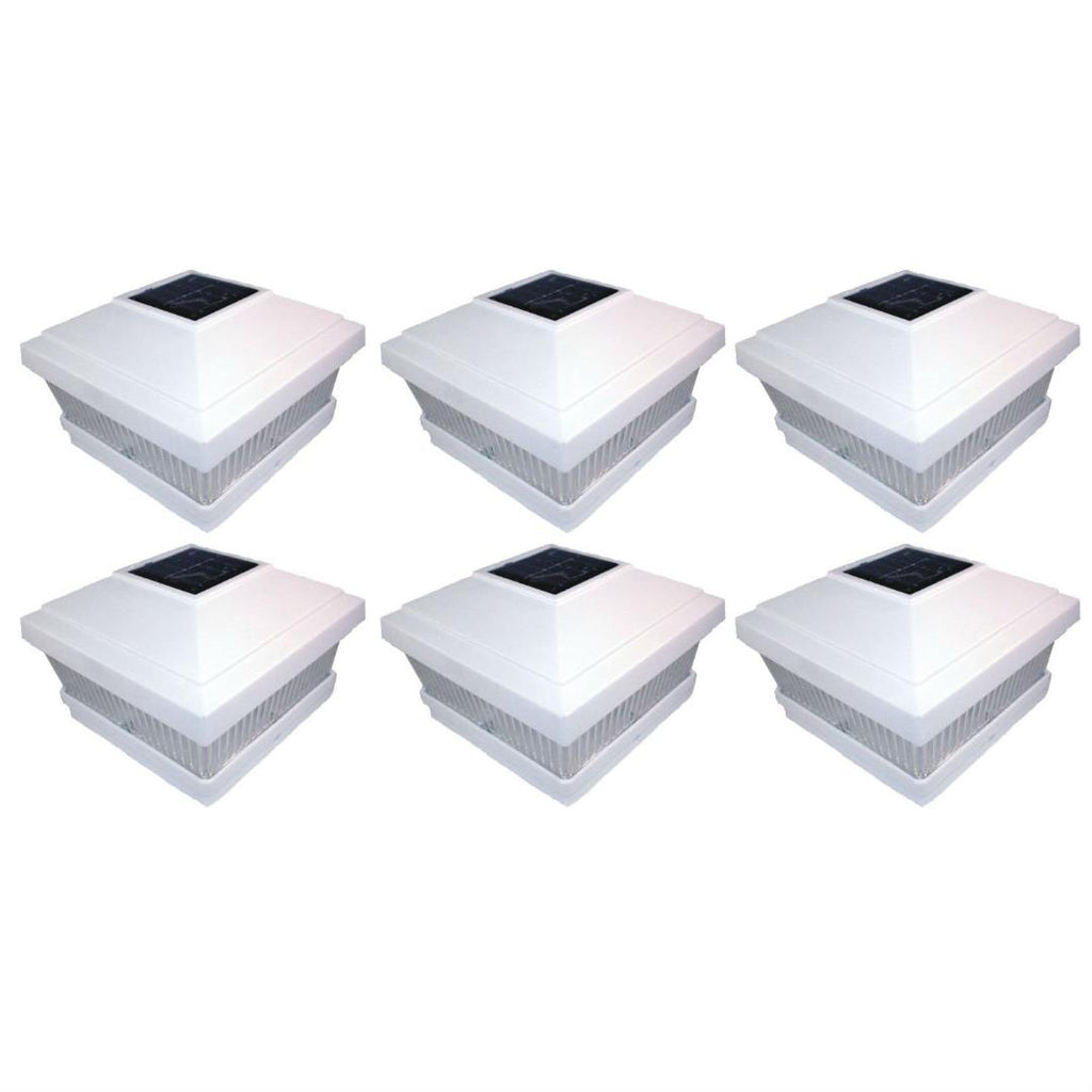 Set of 6 White Fence Post Lights with Ultra-Bright LED Bulbs
