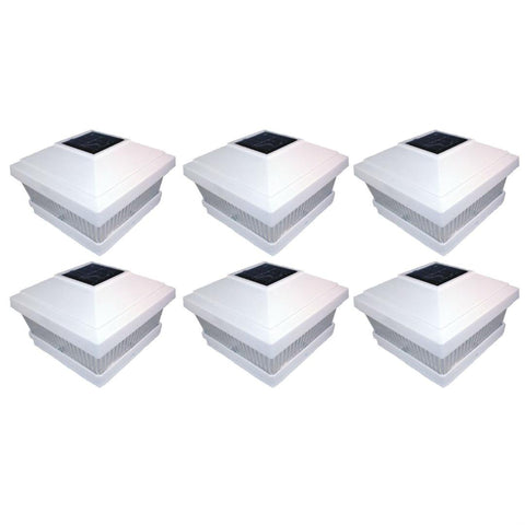 Set of 6 White Fence Post Lights with Ultra-Bright LED Bulbs