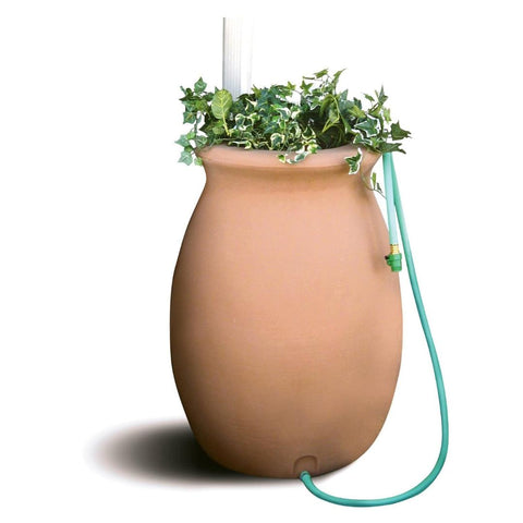 Terra Cotta 50-Gallon Rain Barrel with 4-Foot Garden Hose
