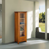 Oak Finish Linen Tower Glass Door Bathroom Storage Cabinet w- Drawer