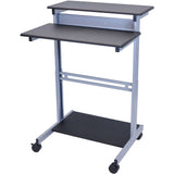 Black 32-inch Adjustable Height Standing Computer Desk with Silver Steel Frame