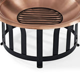 Oversized Copper Bowl Fire Pit with Black Steel Frame Poker and Spark Screen
