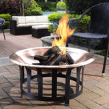 Oversized Copper Bowl Fire Pit with Black Steel Frame Poker and Spark Screen