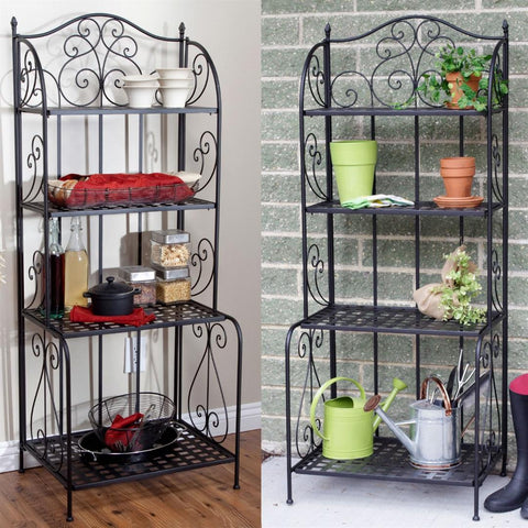 Indoor - Outdoor  Folding Metal Bakers Rack Plant Stand with 4 Shelves