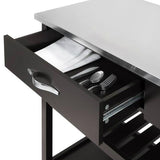 Stainless Steel Top Black Wood Frame Kitchen Island Cart on Casters
