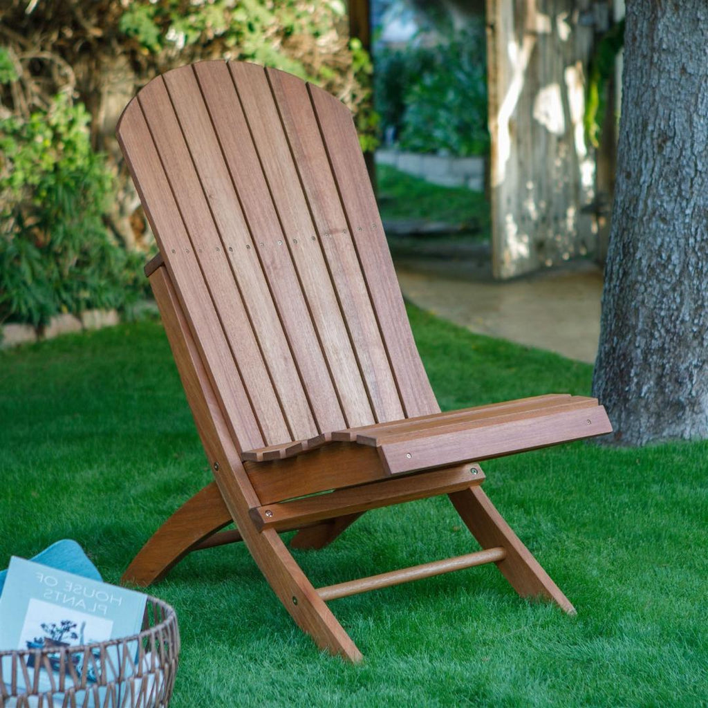 Outdoor Patio Armless Hardwood Adirondack Chair with Brown Wood Stain