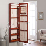 Wall Mounted Locking Jewelry Armore with Mirror in Cherry Wood Finish