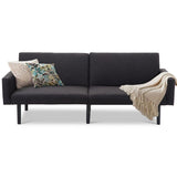 Modern Black Linen Split-Back Futon Sleeper Sofa Bed Couch