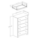 5-Drawer Bedroom Chest in Black Wood Finish and Nickle Finish Knobs