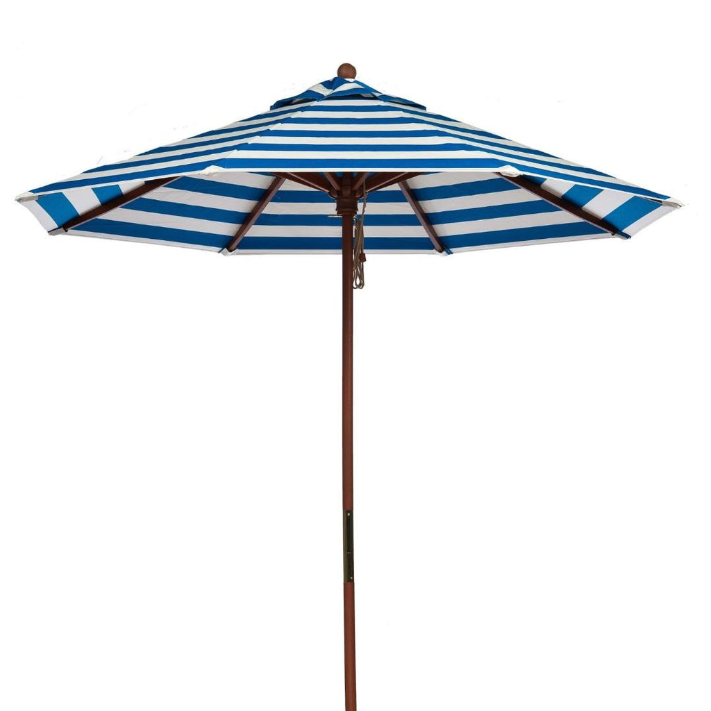 9-Ft Blue and White Stripe Market Umbrella with Wood Pole