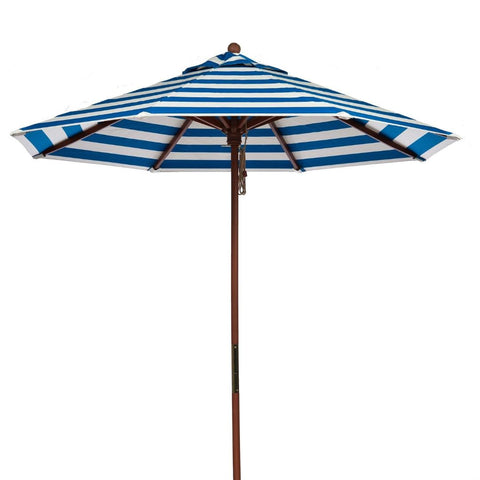 9-Ft Blue and White Stripe Market Umbrella with Wood Pole