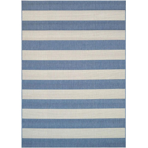 2' x 3'7 Ivory Blue Stripe Outdoor Indoor Rug