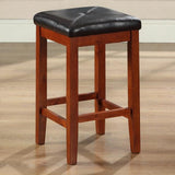 Set of 2 - 24-inch High Cherry Bar Stools w- Cushion Faux Leather Seat