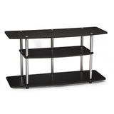 3-Tier Flat Screen TV Stand in Black Wood Grain - Stainless Steel