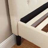 Full size Ivory Linen Upholstered Platform Bed with Button Tufted Padded Headboard