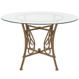Contemporary 45-inch Round Glass Top Dining Table with Matte Gold Metal Frame