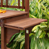 Solid Wood Potting Bench with Flip-up Sides and Garden Tool Shelf in Cinnamon