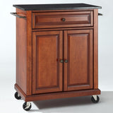 Cherry Portable Kitchen Island Cart w- Granite Top & Locking Wheels