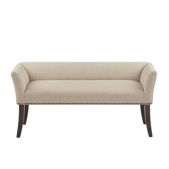 Cream Upholstered Accent Bench with Black Nailhead Detail