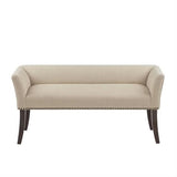 Cream Upholstered Accent Bench with Black Nailhead Detail