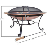 Large 29-inch Outdoor Fire Pit in 100% Solid Copper with Screen Cover
