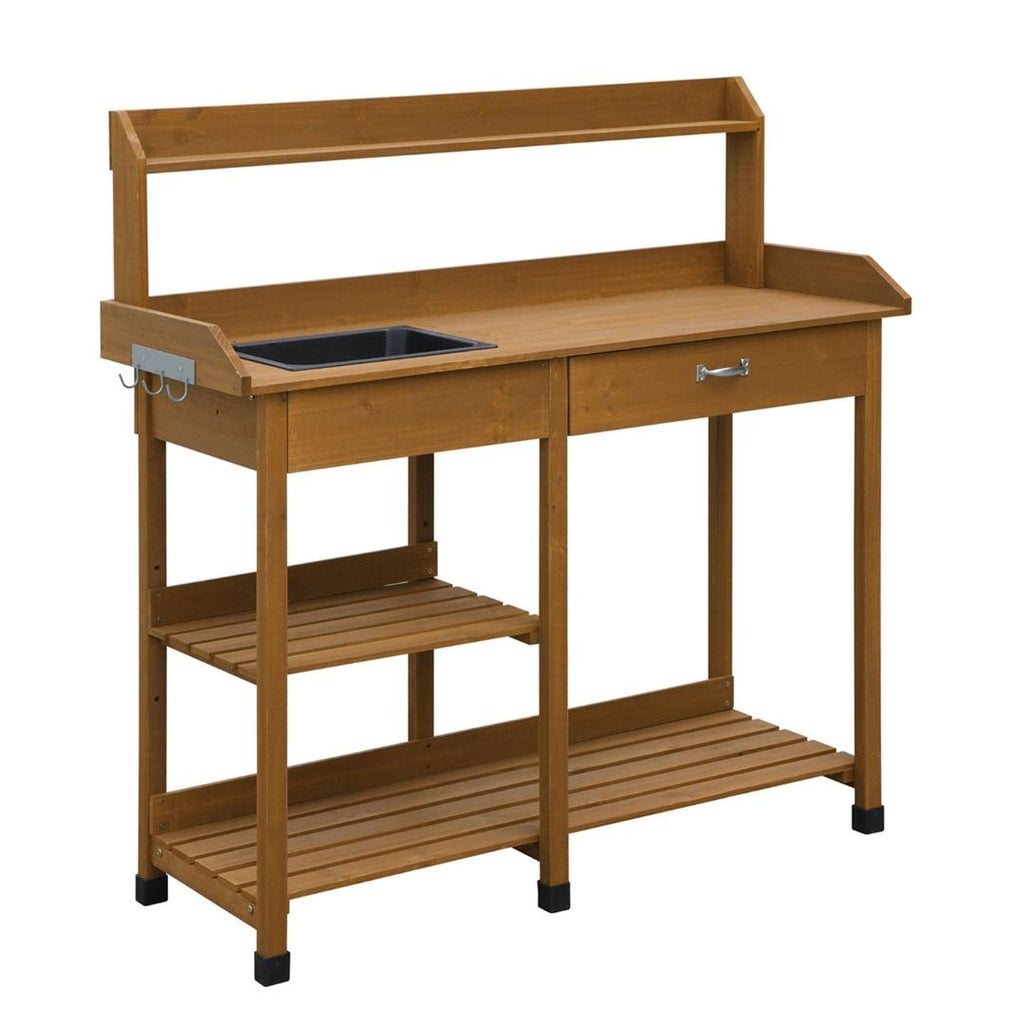 Modern Garden Potting Bench Table with Sink Storage Shelves & Drawer