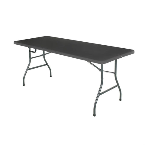 Black 6-Ft Centerfold Folding Table with Weather Resistant Top