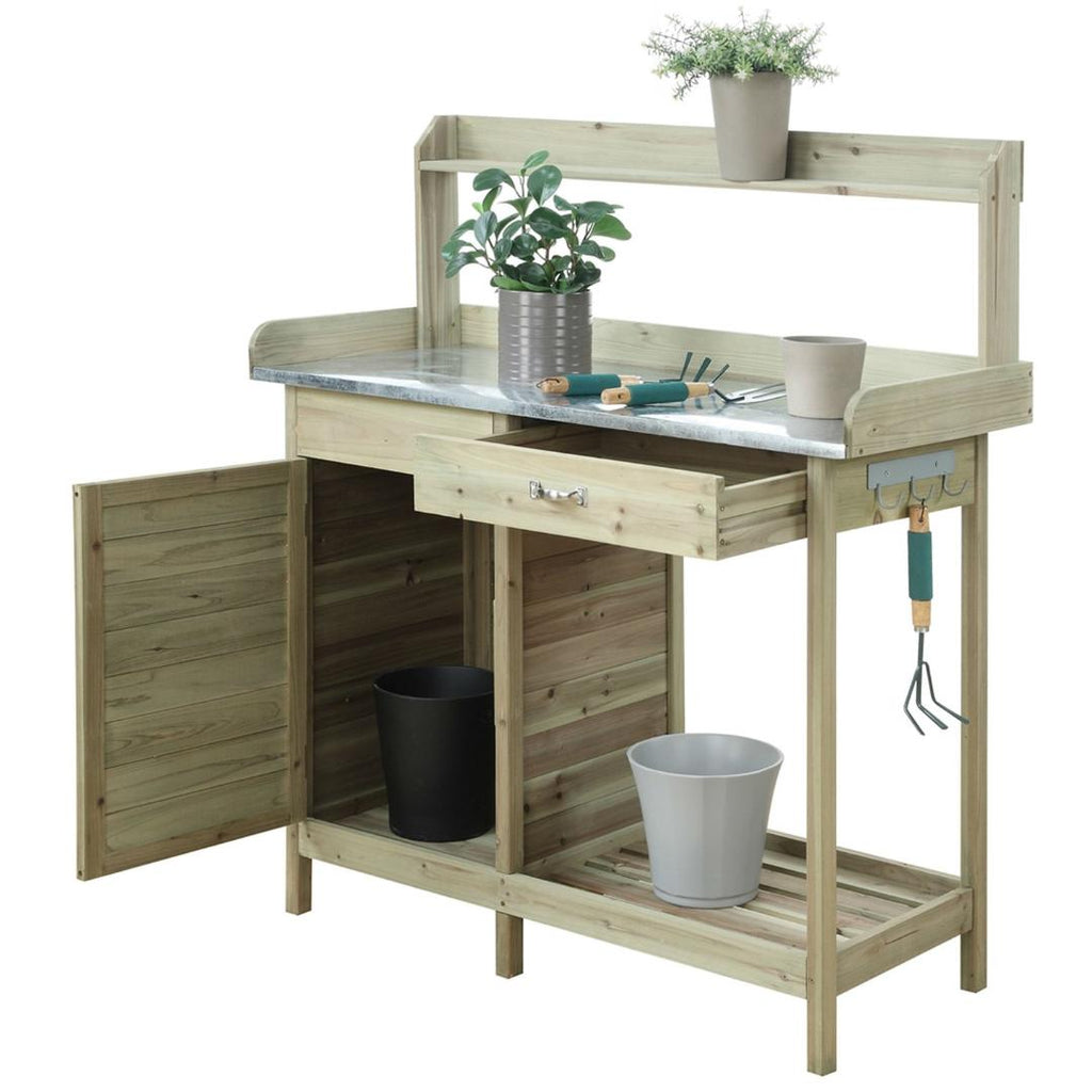 Natural Fir Wood Potting Bench with Stainless Steel Table Top