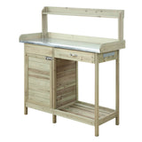 Natural Fir Wood Potting Bench with Stainless Steel Table Top