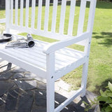 5-Ft Wood Garden Bench with Curved Slat Back and Armrests in White