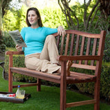 4-Ft Wood Garden Bench with Curved Arched Back and Armrests