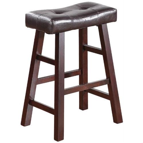 Set of 2 - 24-inch Dark Cherry Counter Stools with Faux Leather Seat
