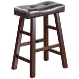 Set of 2 - 24-inch Dark Cherry Counter Stools with Faux Leather Seat