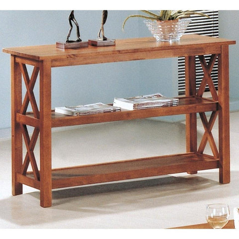 Brown Wood Sofa Table Living Room Console Table w- 3 Shelves