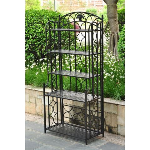 Indoor - Outdoor Wrought Iron Metal Bakers Rack 5-Shelf Plant Stand