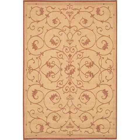 7'6 x 10'9 Large Area Rug with Floral Vine Leaves Pattern in Terracotta