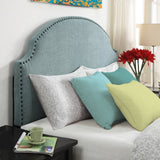 Full - Queen size Nailhead Upholstered Headboard in Soft Turquoise Linen Fabric