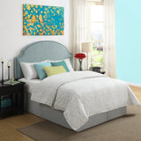 Full - Queen size Nailhead Upholstered Headboard in Soft Turquoise Linen Fabric