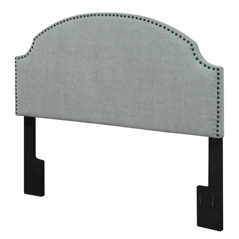 Full - Queen size Nailhead Upholstered Headboard in Soft Turquoise Linen Fabric