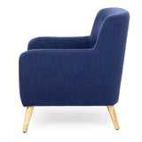 Dark Blue Linen Upholstered Tufted Armchair with Modern Mid-Century Style Wood Legs