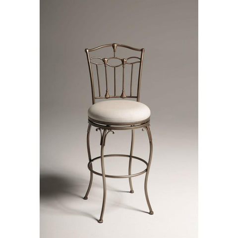 Brushed Bronze 30-inch Metal Bar Stool with Ivory Linen Fabric Swivel Seat