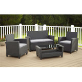 4-Piece Outdoor Patio Furniture Set in Grey Resin Wicker and Cushions