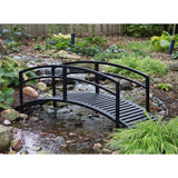 Modern 8-Ft Metal Garden Bridge with Arched Rails in Black Powder Coated Steel