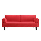 Contemporary Mid-Century Style Sofa Bed in Red Microfiber Upholstery