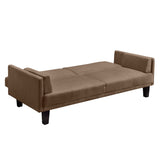 Modern Tan Microfiber Upholstered Futon Style Sleeper Sofa Bed