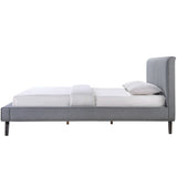 Full size Mid Century Platform Bed with Gray Upholstered Headboard