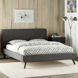 Full size Mid Century Platform Bed with Gray Upholstered Headboard