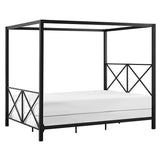 Queen size Modern Black Metal Four-Poster Canopy Bed Frame